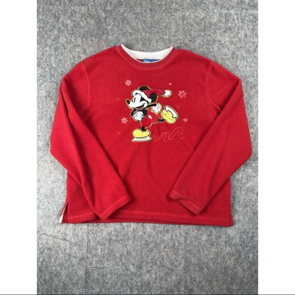 Disney Sweater Women's Medium Red Mickey Mouse Print Polyester Fleece Pullover - Picture 4 of 7